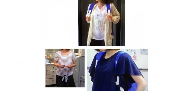 5～6話「37.5℃の涙」桃子（蓮佛美沙子さん）衣装まとめ、ロゴTシャツ・ボーダーT・紺フリル
